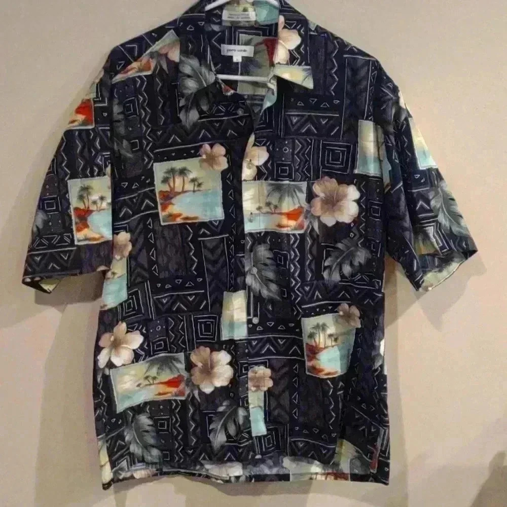 Men's Pierre‎ Cardin tropical print shirt dark colors size large